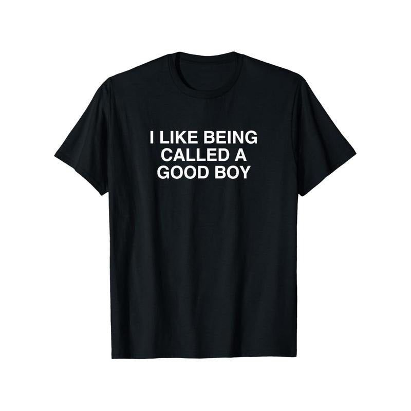 [Graphic Tees] Cotton Men's Funny "I Like Being Called a Good Boy" Graphic T-Shirt - Black Cotton Short-Sleeve Tee,...