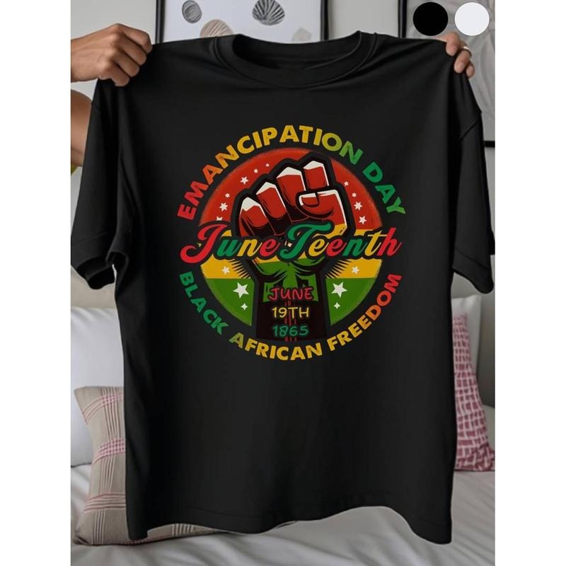 [Graphic Tees] Cotton Men's Juneteenth & Black History Month Graphic T-Shirt - Black Liberation Day Design with Raised...