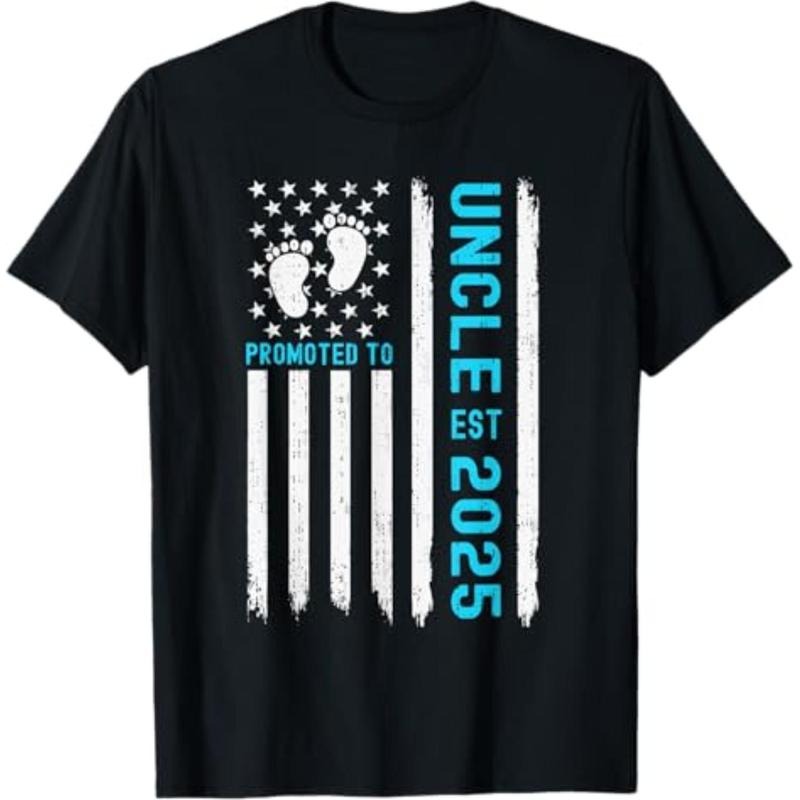 [Graphic Tees] Cotton Promoted To Uncle Est. 2025 USA American Flag Baby New Uncle T-Shirt