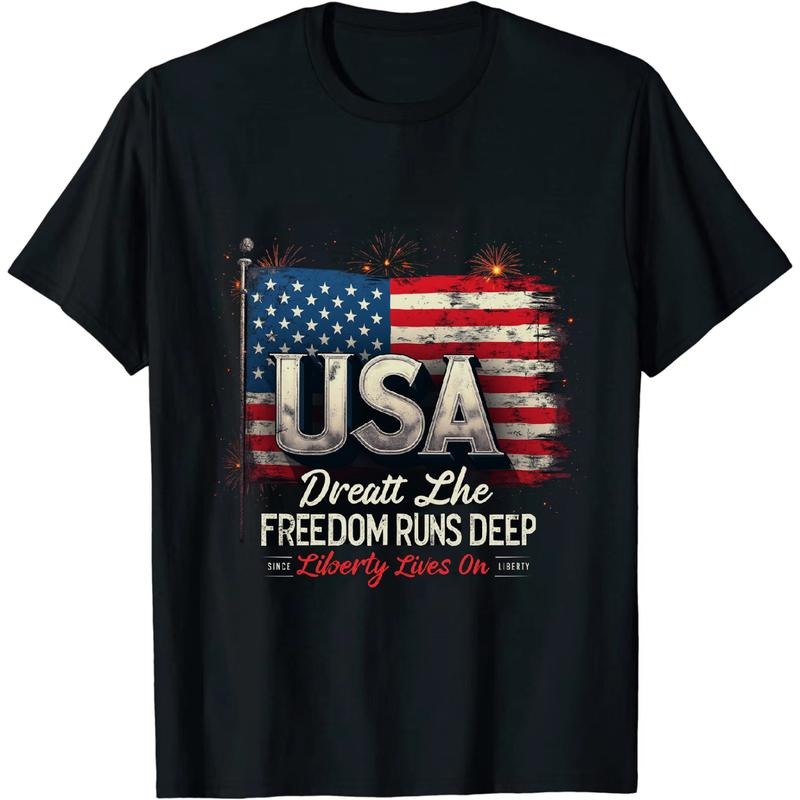 [Graphic Tees] Cotton Sophisticated Independence Day USA T