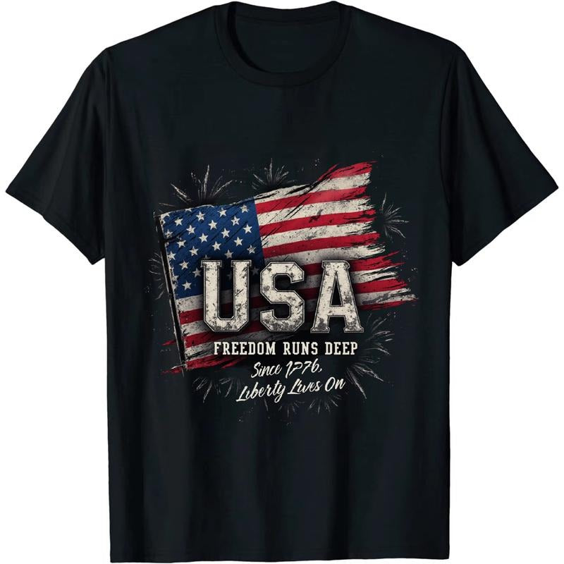 [Graphic Tees] Cotton Trendy - Vintage Independence Day USA T