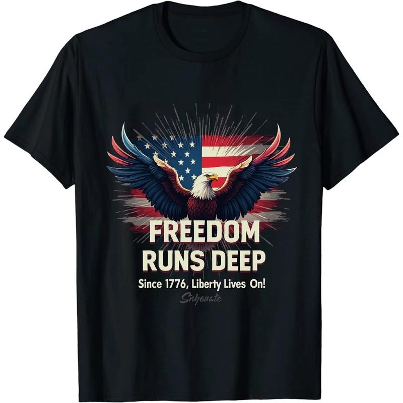 [Graphic Tees] Cotton Trendy Independence Day T Shirt Showcasing Majestic Eagle And Liberty Message Hoodie, Sweatshirt