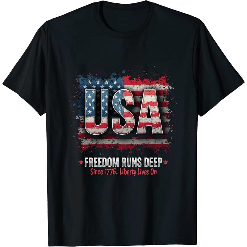 [Graphic Tees] Cotton Trendy Independence Day USA T Shirt Showcasing American Flag And Freedom Message Hoodie, Sweatshirt