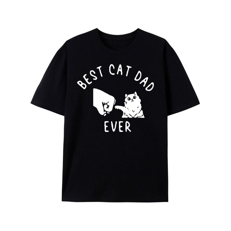 [Graphic Tees] Cotton best cat dad ever print t shirt casual slightly stretch crew neck short sleeve tee mens clothing...