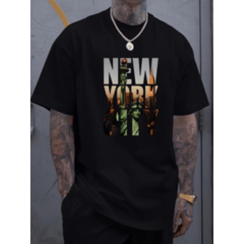 [Graphic Tees] Cotton mens   graphic t shirt 100 cotton casual summer tee with nyc print short sleeve round neck machine...