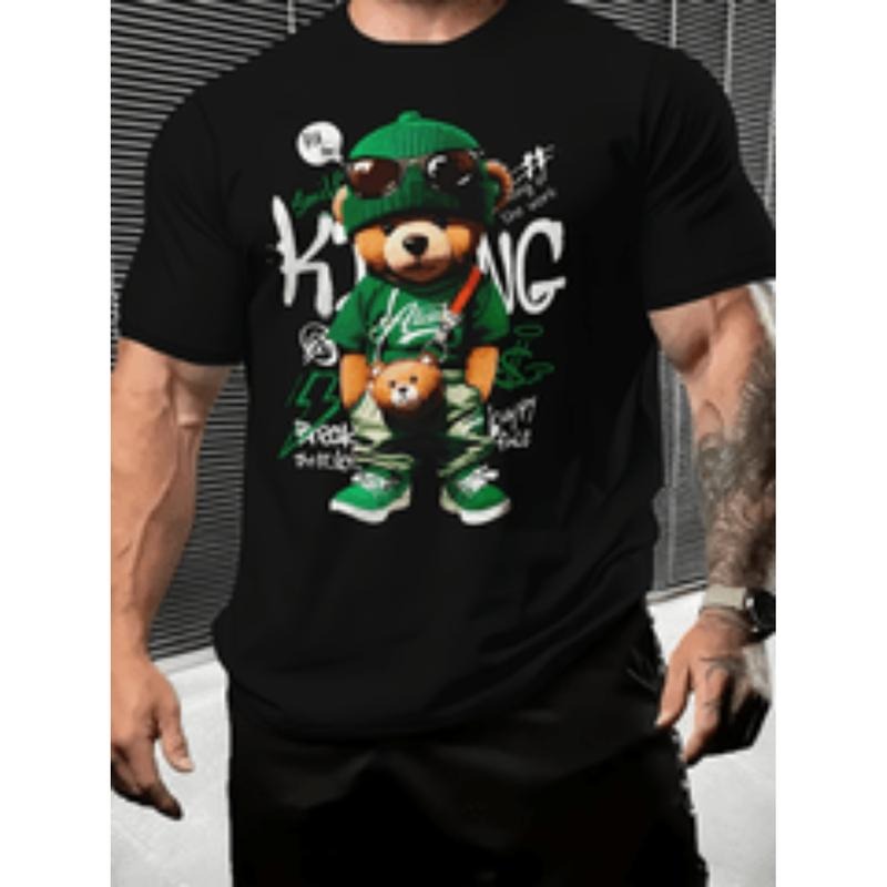 [Graphic Tees] Cotton mens 100 cotton graphic t shirt casual crew neck   stretch regular fit with   print for summer knit...