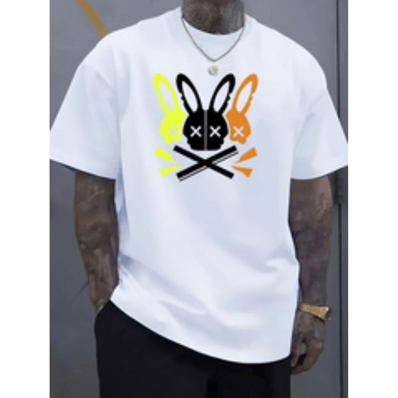 [Graphic Tees] Cotton mens casual graphic t shirt 100 cotton relaxed fit short sleeve tee with rabbit skull print...