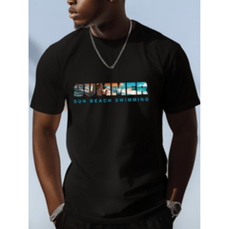 [Graphic Tees] Cotton mens heavyweight 220gsm cotton t shirt sporty casual short sleeve round neck tee with vibrant...