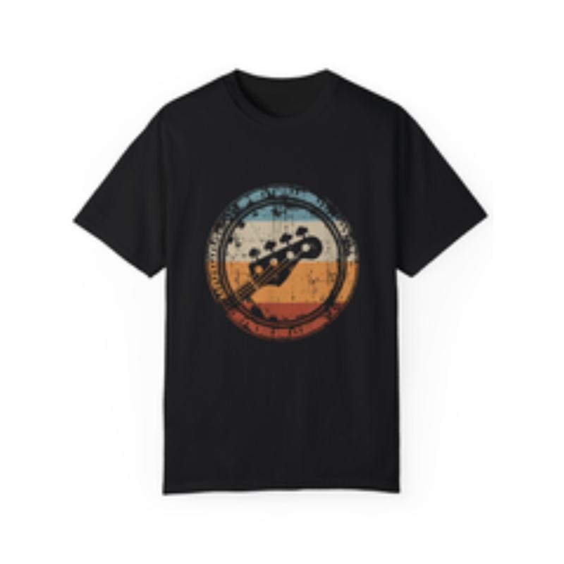 [Graphic Tees] Cotton mens lightweight cotton t shirt short sleeve round neck guitar graphic design with striped sleeves...