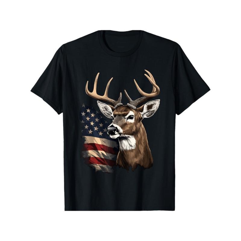 [Graphic Tees] Cotton mens patriotic deer hunting t shirt 100 cotton     american   regular fit   machine washable    ...