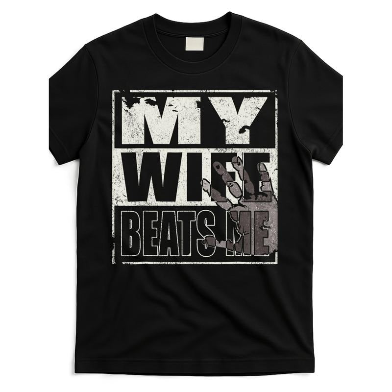 [Graphic Tees] Cotton my wife   me husband t shirt mwb8062701 at black product image street hip hop daily casual unisex...