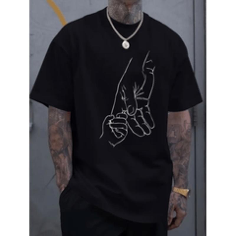 [Graphic Tees] Cotton small hand holding large hand pattern printed mens round neck short sleeved t shirt fashionable t...