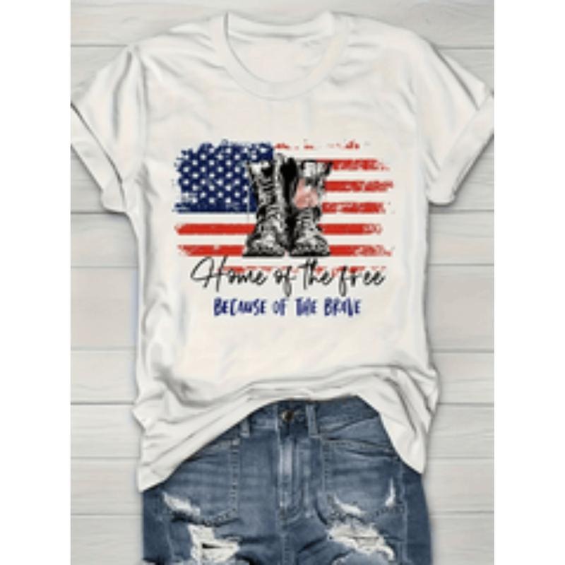 [Graphic Tees] Cotton vibrant american flag print v neck t shirt   and spandex blend   summer womens casual short sleeve tee white Top Womenswear