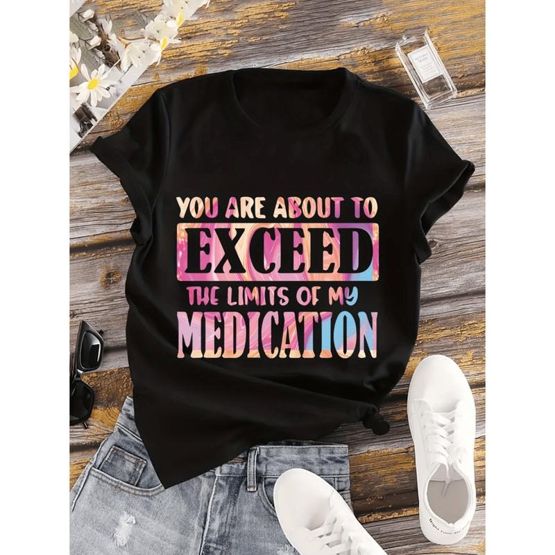[Graphic Tees] Cotton womens plus size gradient   print t shirt short sleeve crew neck casual   black with colorful text...