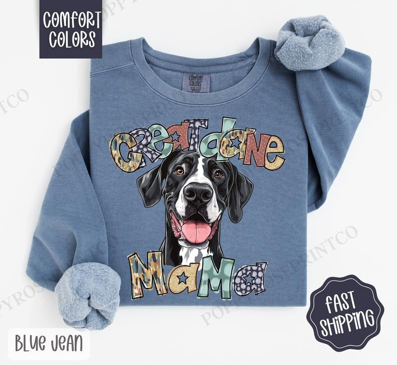 Great Dane Mama Comfort Colors Sweatshirt, Dog Mama Women's Crewneck, Cute Dog Mom Women's Sweater T-Shirts, Hoodie
