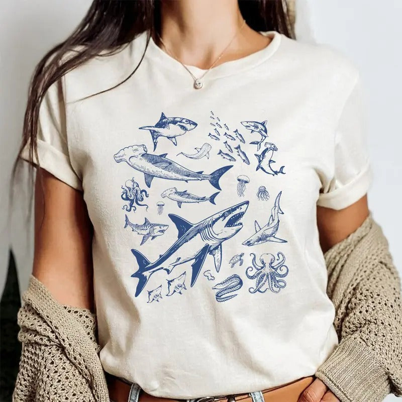 Vintage Tattoo Shark Shirt And Sweatshirt | Gift For Nature, Sealife, Ocean Lover | Whale Shark/Hammerhead/Great White |...