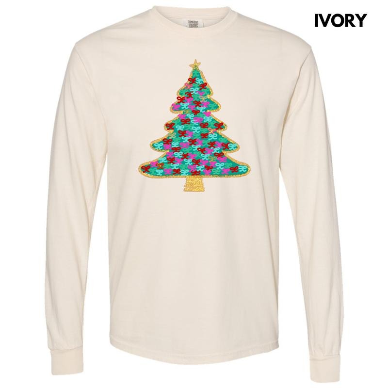 Green Bushel Of Bows Christmas Tree Long Sleeve Comfort Colors T-Shirt 'NLB' Hoodie, Sweatshirt | HypeDripTees.com