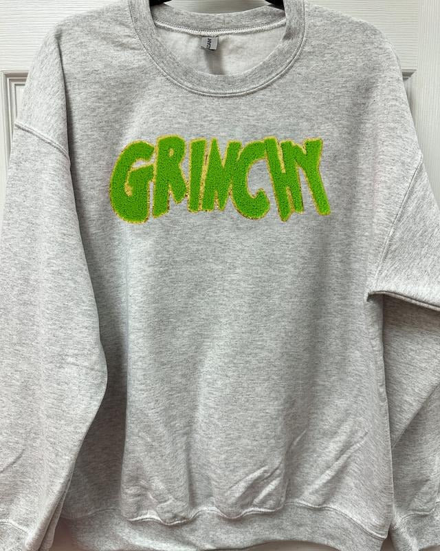 Green Chenille Patch Sweatshirt -- ASH GREY T-Shirts, Hoodie | HypeDripTees.com