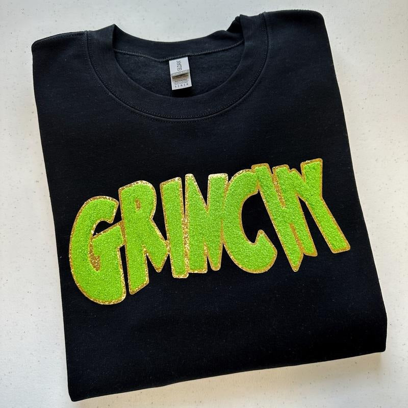 Green Chenille Patch Sweatshirt -- BLACK T-Shirts, Hoodie | HypeDripTees.com