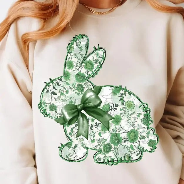 Green Floral Bunny  DTF Transfers - THIS IS NOT A SHIRT Hoodie, Sweatshirt | HypeDripTees.com