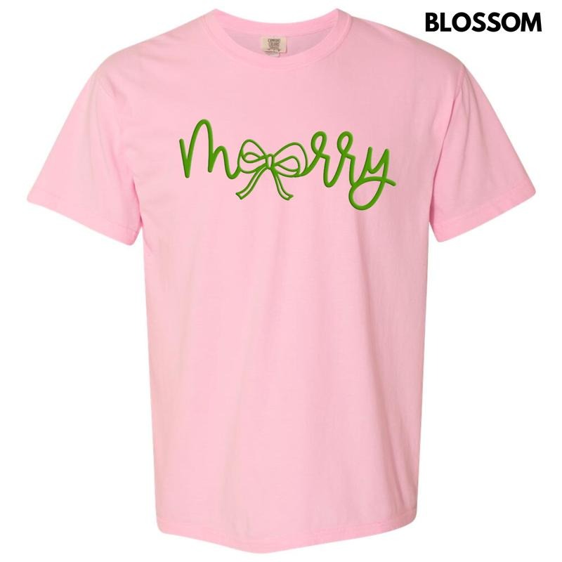 Green Merry Bow PUFF Comfort Colors T-Shirt Hoodie, Sweatshirt | HypeDripTees.com