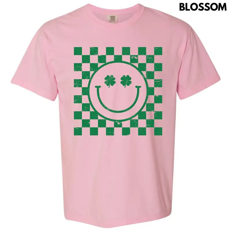 Green Shamrock Checker Happy Face Comfort Colors T-Shirt 'NLB' Hoodie, Sweatshirt | HypeDripTees.com