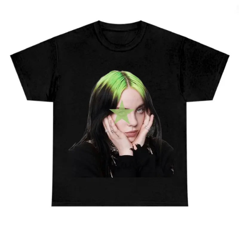 Green Star Hair Billieeee Eilishhh T-shirt, Graphic Fan Gift Tee Hoodie, Sweatshirt | HypeDripTees.com