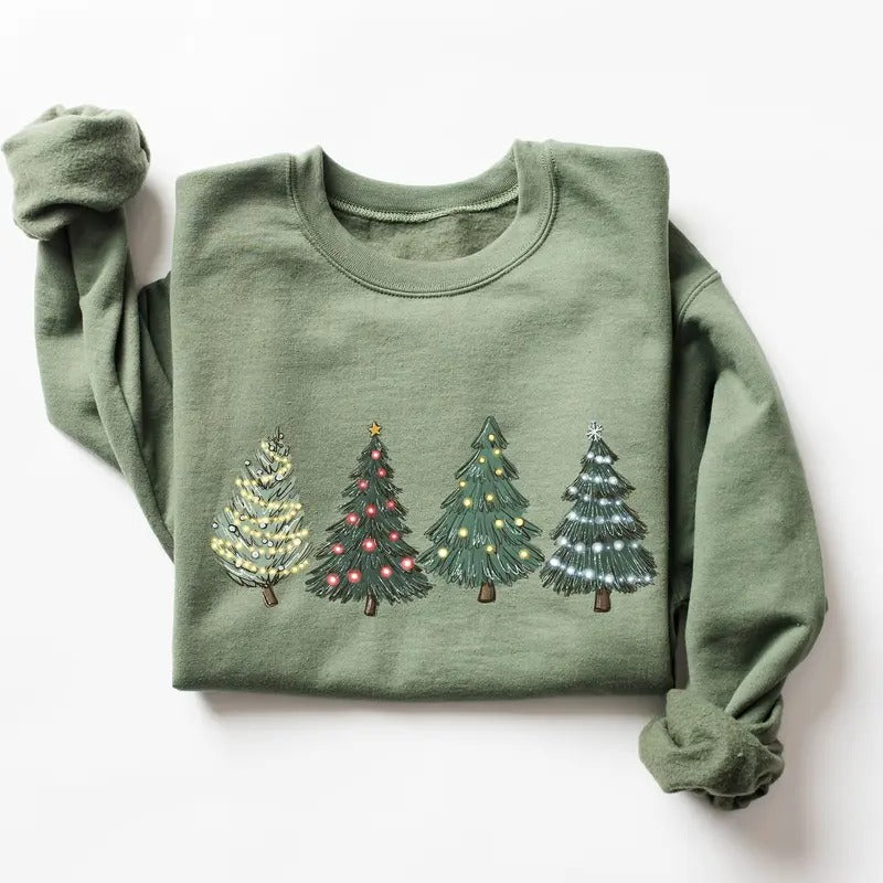 Green Tree Christmas Sweater, Christmas Crewneck, Tree Sweatshirt, Holiday Sweaters T-Shirts, Hoodie | HypeDripTees.com