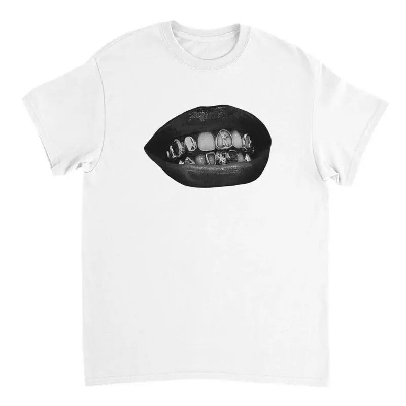 Grillz Men's White Cotton T-Shirt - Crewneck Long Sleeve Hoodie, Sweatshirt | HypeDripTees.com