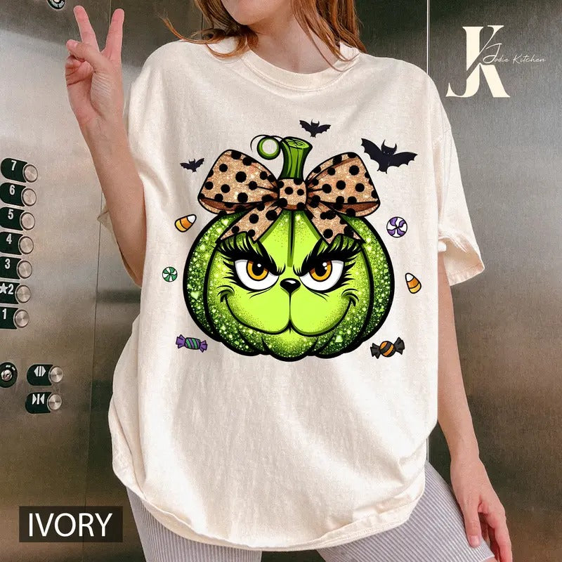 Grinc Pumpkin Shirt, Coquette Pumpkin Shirt, Halloween Shirt, Pumpkin Coquette Halloween Shirt, Spooky Season Shirt,...