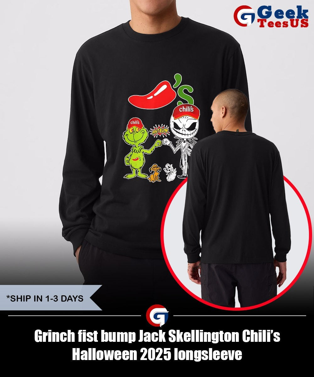 Grinch fist bump Jack Skellington Chili’s Halloween 2025 shirt