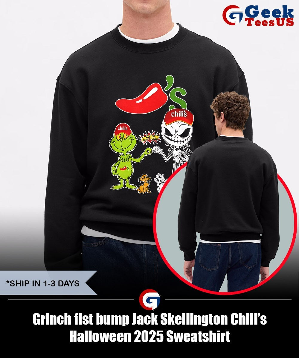 Grinch fist bump Jack Skellington Chili’s Halloween 2025 shirt