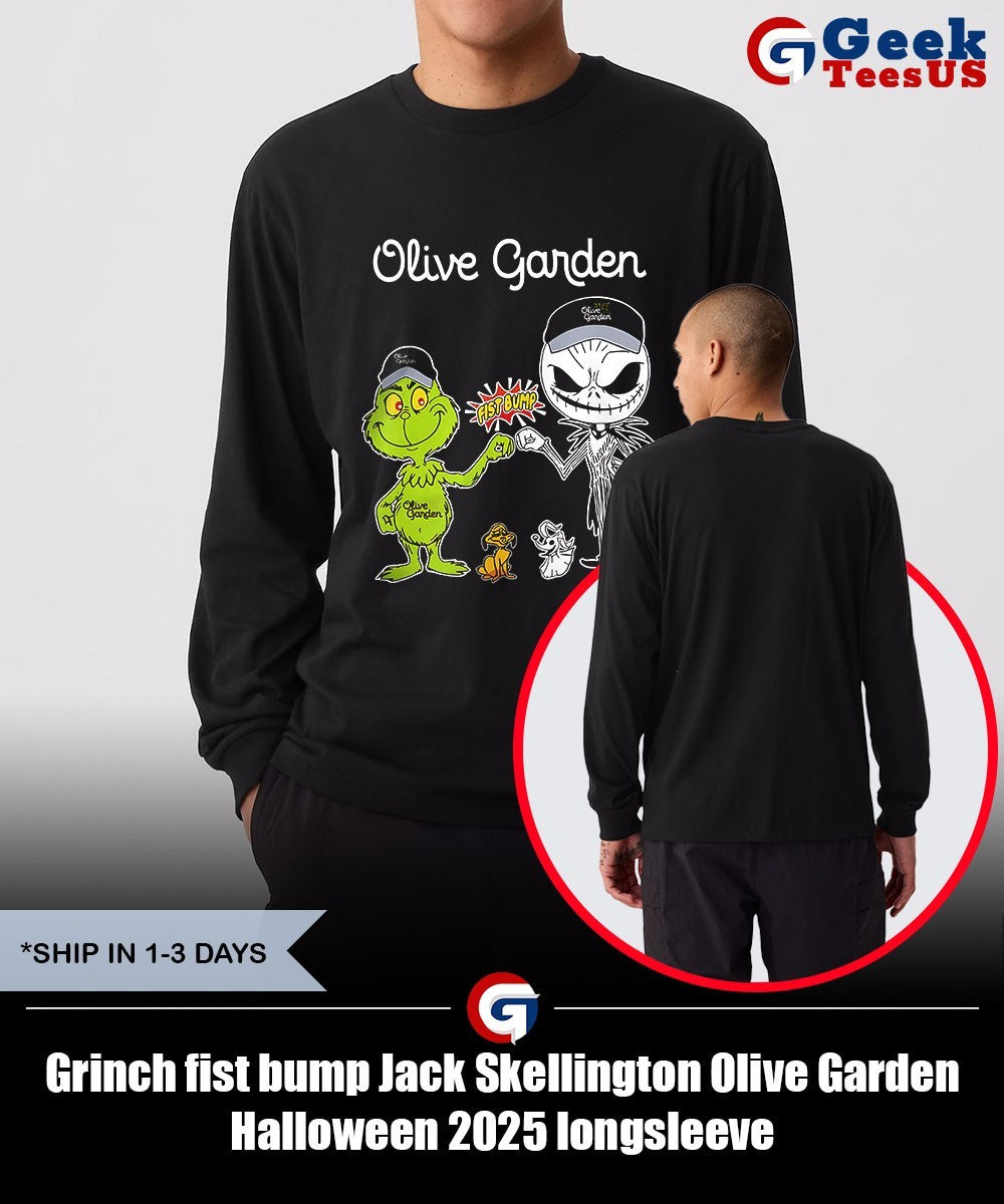 Grinch fist bump Jack Skellington Olive Garden Halloween 2025 shirt