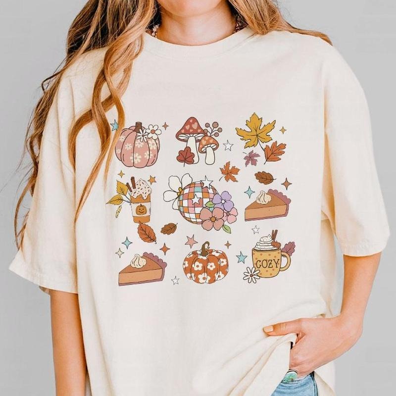 Groovy Fall Shirt, Vintage Autumn Tee, Floral Pumpkins Shirt, Vintage Shirt for Fall, Retro Pumpkin Tshirt, Cute Shirt...