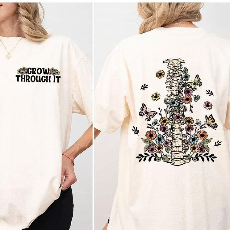 Grow Through It Shirt, Comfort Colors Floral Spine Tshirt, Motivational Shirts, Positive Saying Tshirts, Mental Health...