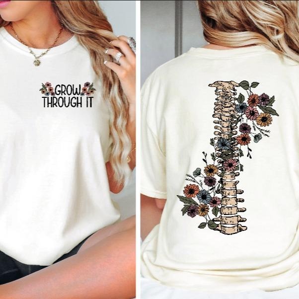 Grow Through It Tee - Women's Crewneck T-Shirt with Floral Print Design for Summer Wear Hoodie, Sweatshirt | HypeDripTees.com
