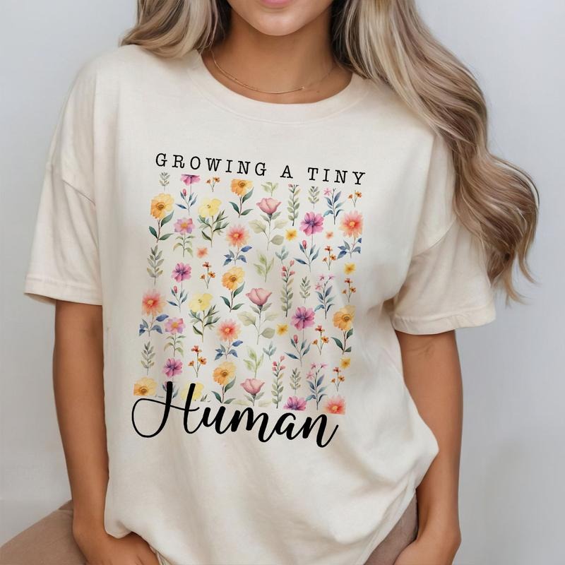Growing A Tiny Human Shirt, Pregnancy Announcement Comfort Shirt, Vintage Floral Shirt, Spring Flower Baby Reveal...