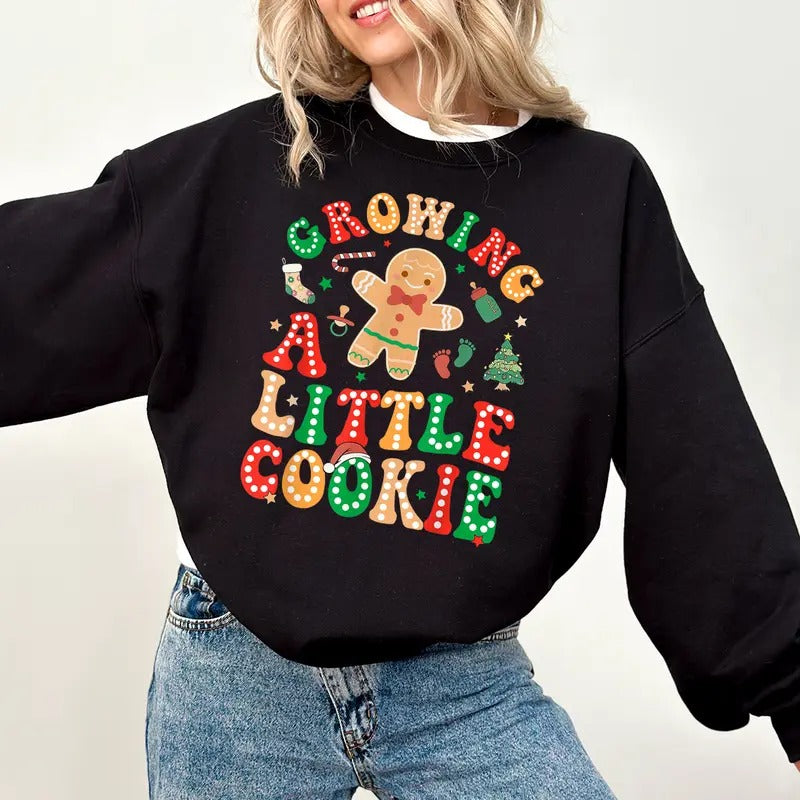 Growing a Little Cookie Pregnancy Announcement Sweatshirt, Christmas Pregnancy Announcement Sweatshirt, Maternity...