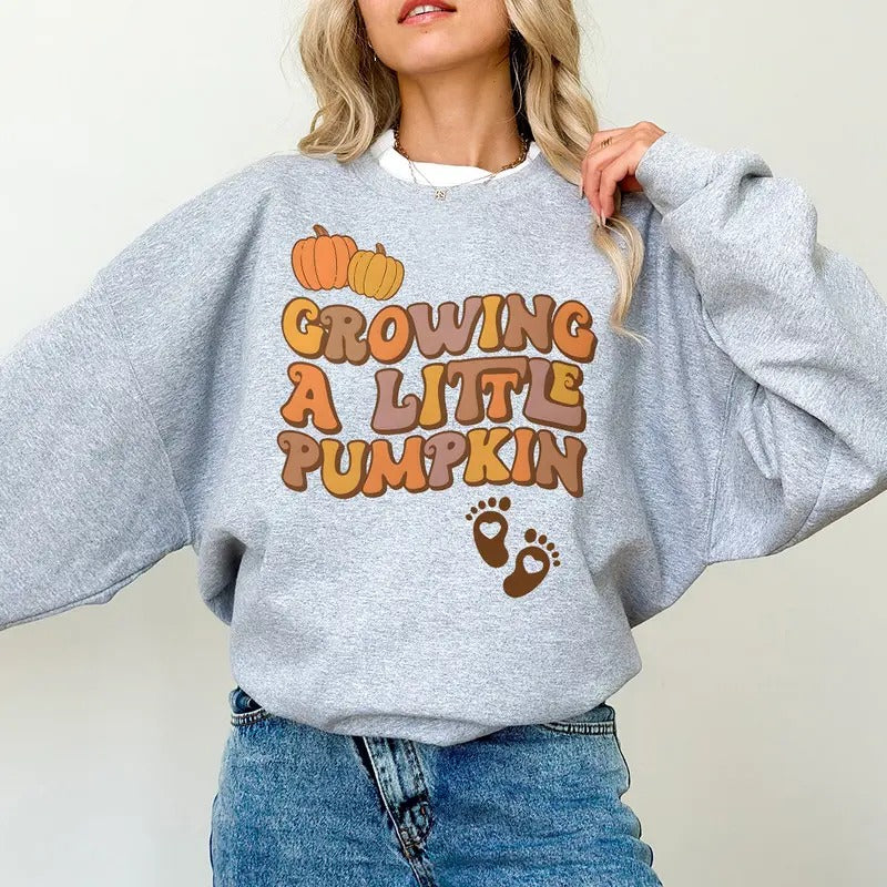 Growing a little Pumpkin Sweatshirt Thanksgiving Pregnancy Announcement Sweater Fall Maternity Crewneck Halloween Gender...