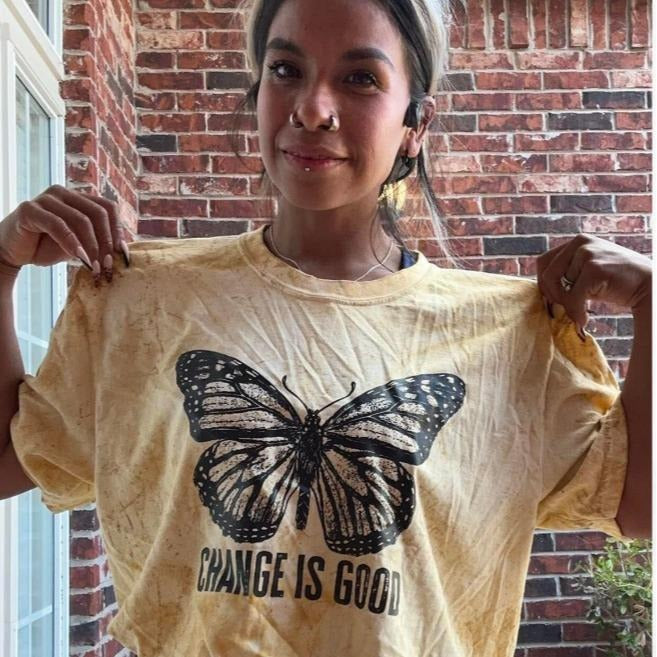Growth Mindset Change is Good Shirt, Garment Dyed Monarch Butterfly TShirt, Motivational Butterfly Tee, Mental Health...
