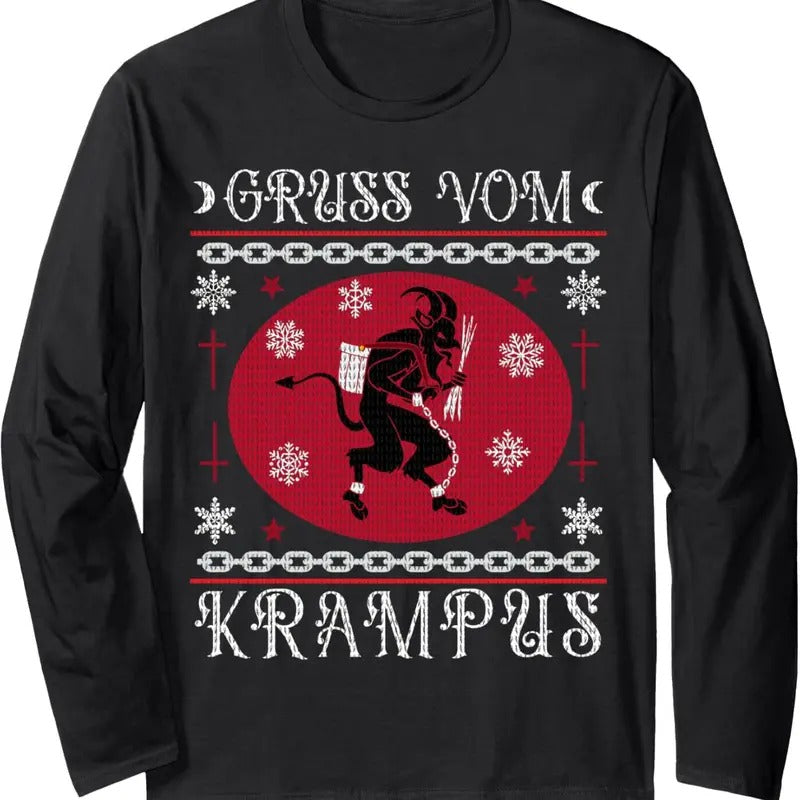 Gruss Vom Krampus. Goth Christmas Ugly Sweater. Krampus Xmas Long Sleeve T-Shirt Hoodie, Sweatshirt | HypeDripTees.com