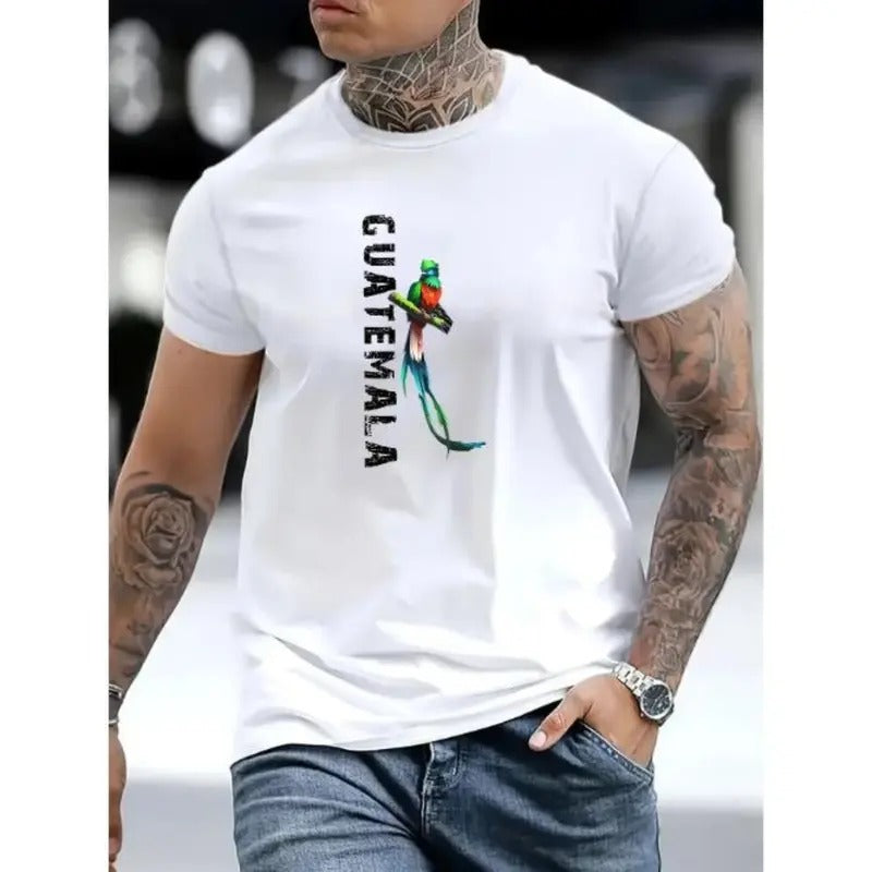 Guatemala-Inspired Graphic Tee - Soft, Breathable Polyester, Round Neck, Regular Fit, Casual Summer Streetwear Shirt for Men