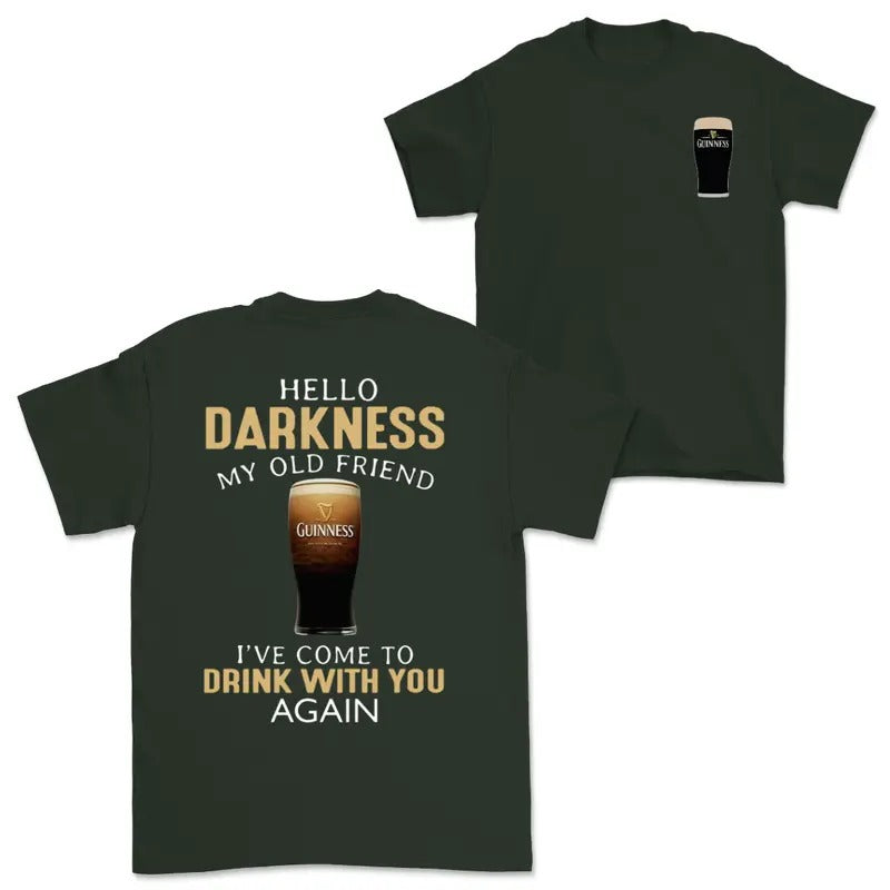 Guinness Vintage 2 Sided T-shirt, Hello Darkness My Old Friend T-shirt For Women, For men, Gift For Women Hoodie, Sweatshirt