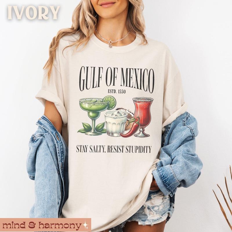 Gulf of Mexico Shirt , Beach Coast Cocktail Drinks Graphic Tee Resist Stay Salty Pro Golfo de Mexico Patriotic Tee Trump...