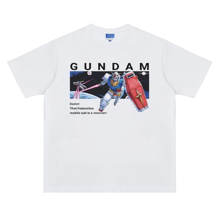 Gundam "Space Battle" Vintage Oversized Tee Anime T-shirt 100% Cotton Original Design Men's Top for Fans Menswear Tshirt...
