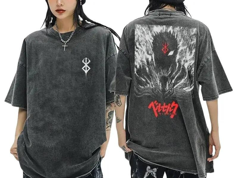 Gym Pump Cover Anime shirts 2 Side Women Men Harajuku Tops Tees Berserk Guts Griffith Print Streetwear Hip Hop shirt...