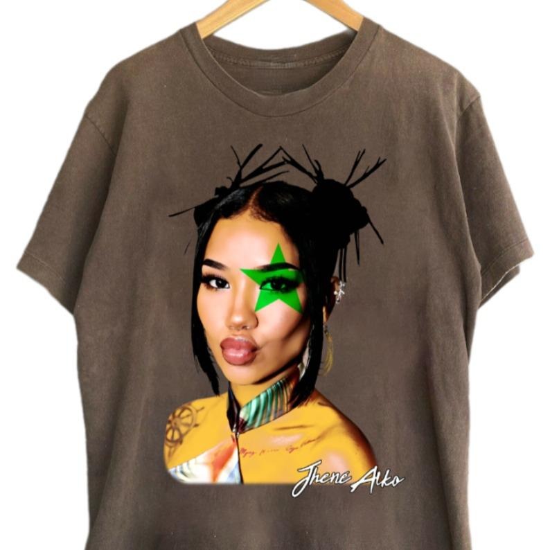HOT Jhene Aiko T-shirt Green Star Graphic Tee Big Face Unisex Shirt Fashion Clothing Hoodie, Sweatshirt | HypeDripTees.com