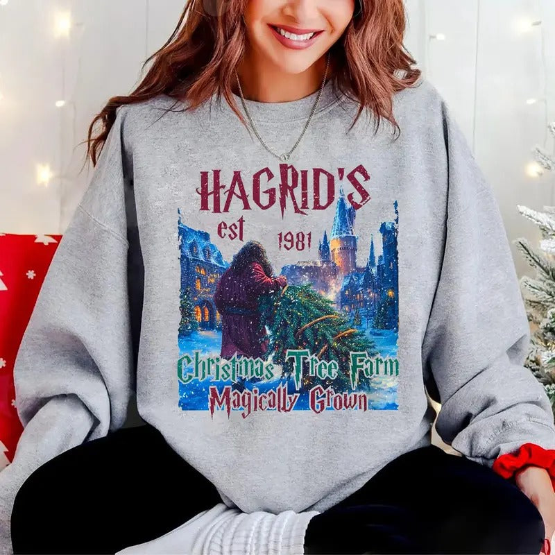 Hagrids Christmas Tree Farm Sweatshirt, Magically Grown Christmas Tree Shirt, 90s Christmas Movies Sweatshirt, Vintage...