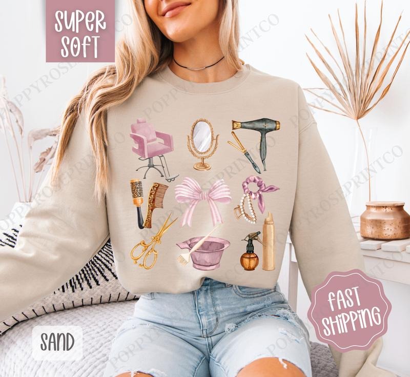 Hair Stylist Sweatshirt, Hairdresser Crewneck, Women's Sweatshirt T-Shirts, Hoodie | HypeDripTees.com