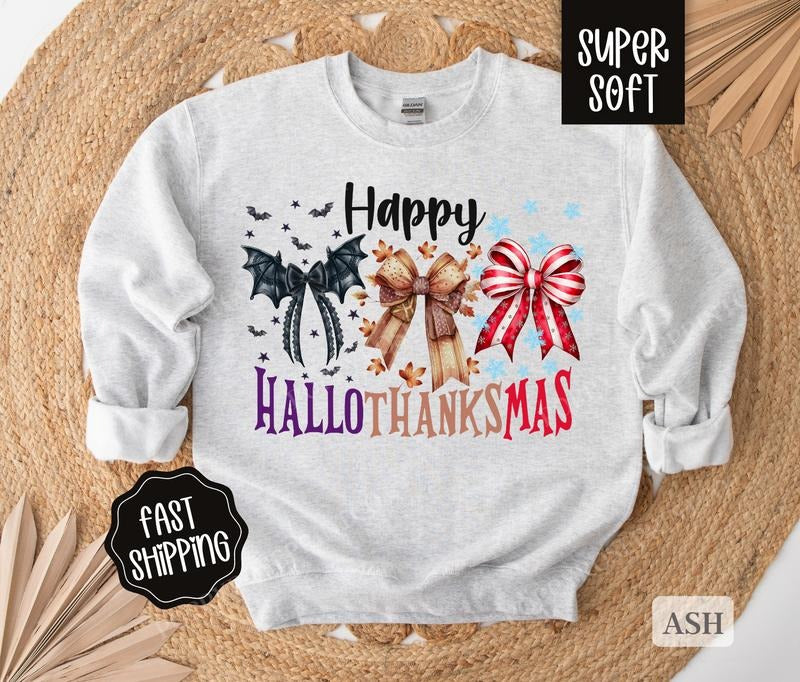 Hallothankmas Sweatshirt, Christmas Sweater,  Halloween Sweatshirt, Women's Holiday Crewneck T-Shirts, Hoodie